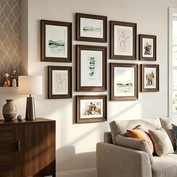 POZEAN 4x6 Picture Frame Set of 6, Picture Frames for Gallery Wall Decor Wood Grain Look, Shatterproof Lightweight Design, Wall Hanging & Tabletop Display with Mat for 3.5x5 Photos, Rustic Home Decor Living Room Bedroom Office