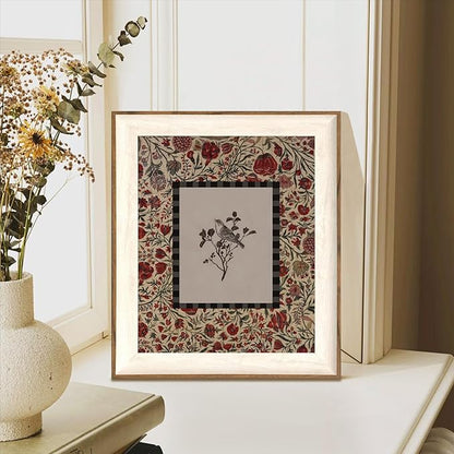 ASTRDECOR Framed Canvas Wall Art - Vintage Botanical & Bird Print, Cottagecore Floral Retro Decor for Living Room, Bathroom, Desktop, Preppy Style, 10x12 Inch