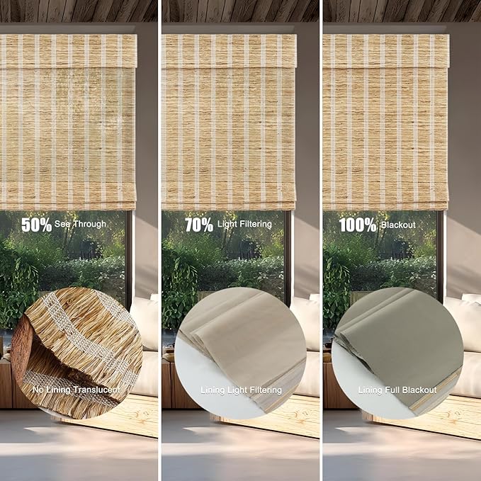 Motorized Bamboo Roman Shades, Motorized Blinds with Remote Compatible with Homekit, Alexa GoogleHome, Smart Wood Woven Shades for Indoor Windows, Customize, Shoreline Drift