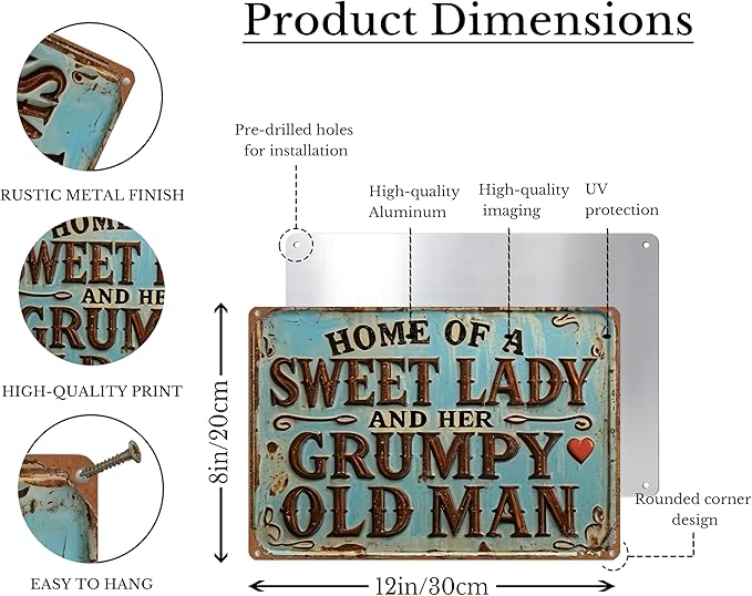 Vintage patio Metal Signs Sweet Lady Grumpy Old Man Tin Sign Vintage Farmhouse Metal Sign Decor Retro Rusticfor Tin Signs Farmhouse Home Kitchen Farm Garden 8x12inch