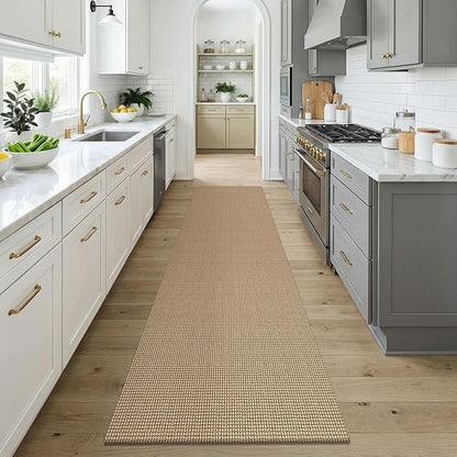 KOZYFLY Runners for Hallway 3x9, Wide Washable Runner Rug, Woven Non Slip Kitchen Runner, Braided Entryway Rug, Floor Carpet for Foyer, Bedroom, Hall, Orange Beige/Tan/Brown