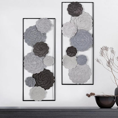 Oakrain 2 PCS Metal Wall Art - 35.4" X 13.4" Large Metal Flower Wall Decor with Frame, Modern Home Wall Decoration Sculpture for Living Room, Office, Bedroom, Study