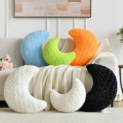 Moon Pillow, Decorative Throw Pillow with Soft Faux Fur for Couch Bed Sofa, Cute Half Moon Pillows with Room Decor for Bedroom Living Room (19 Inches, Green)