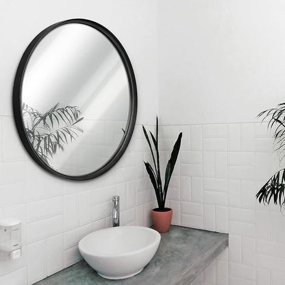 HBCY Creations Large Round Mirror, Black 30 inch Wall Mirror for Entryway, Bathroom, Living Room and More, Modern Minimalist Mirror for Both Rustic and Boho Design and Decor