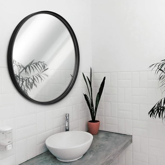 HBCY Creations Large Round Mirror, Black 30 inch Wall Mirror for Entryway, Bathroom, Living Room and More, Modern Minimalist Mirror for Both Rustic and Boho Design and Decor