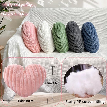 16 Inch Heart Pillow Cute Soft Decorative Throw Pillows, Heart Shaped Fluffy Faux Fur Pillows Cushions for Couch Sofa Bed Bedroom Room Home Decor Aesthetic (2, White, Medium-16 x13)