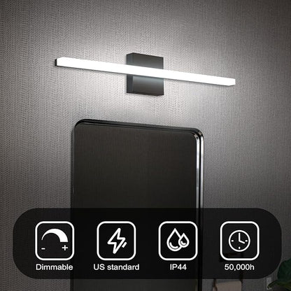 Combuh Bathroom Light Fixtures Dimmable Black Vanity Lights Bar 24 Inch 14W Bathroom Lights Over Mirror ip44 Wall Sconces Daylight White 6000K