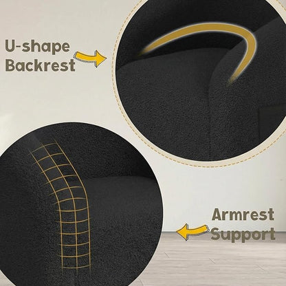 Modern Accent Barrel Chair, Comfy Teddy Fabric Club Armchair with Side Pocket, Easy Assembly Living Room Corner Chair for Bedroom, Office, Reception Space