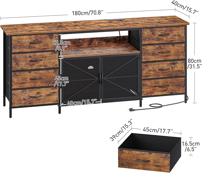 RALGEND 75/80/85 Inch TV Stand with Storage, TV Stands for Living Room, Long TV Stand with 8 Fabric Drawers, 71" Large Entertainment Center TV Console with Mesh Door, Rustic Brown