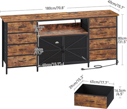 RALGEND 75/80/85 Inch TV Stand with Storage, TV Stands for Living Room, Long TV Stand with 8 Fabric Drawers, 71" Large Entertainment Center TV Console with Mesh Door, Rustic Brown