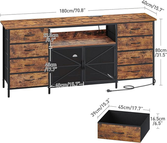 RALGEND 75/80/85 Inch TV Stand with Storage, TV Stands for Living Room, Long TV Stand with 8 Fabric Drawers, 71" Large Entertainment Center TV Console with Mesh Door, Rustic Brown
