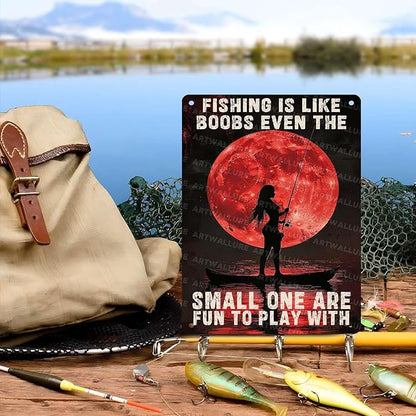 Funny Fishing Metal Tin Sign Vintage Rustic Wall Decor for Man Cave Lakeside Cabin Retro Bar with Ironic Fisherman Quote 12x16Inch