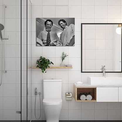 Framed Funny Movie Bathroom Canvas Wall Art Set of 2 – Black and White Vintage Comedy Movies Wall Decor, Humor White Chicks Posters Prints for Bathroom Toilet Humour Signs – 12X16in