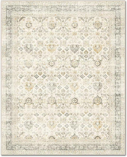 Washable 3x5 Entryway Rug, Boho Non-Slip Vintage Distress Small Rugs for Kitchen Nursery Office Bedroom, 0.3" Neutral Oriental Throw Thin Carpet with Cushioning Pad, Grey/Beige/Multi, C2