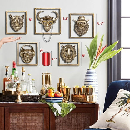 JJALIGHTS Exquisite Resin Animal Head Wall Sculpture (Gift Metal Frame) - Imitation Copper Vintage Decor for Living Room, Bedroom & Office | Decorative Wall Hanging Art (Warthog)