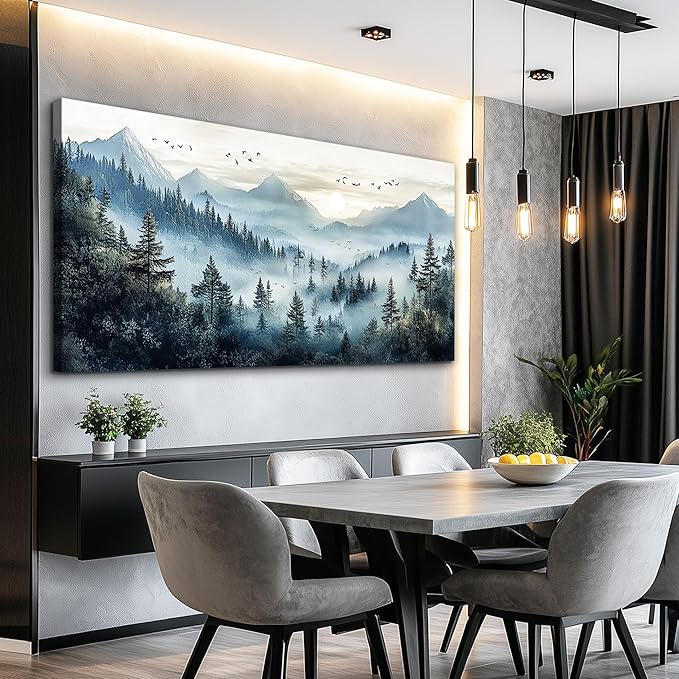 FUHAIHUA Canvas Wall Art For Living Room Wall Decor For Bedroom Office Wall Decoration Mountain Landscape Painting Forest Fog Pictures Artwork Room Aesthetic Home Decor 20x40 In