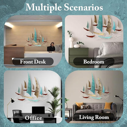 edaknez 3D Metal Ship Wall Decor, Large Sailboat Wall Sculpture, Coastal Nautical Ocean Wall Art, Metal Boat Wall Hanging, for Living Room Bedroom Indoor Outdoor (Distressed Rustic)