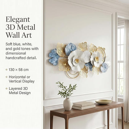 Axioglo Large Metal Wall Art Decor, 3D Modern Abstract Floral Pattern Design, Handcrafted Metal Wall Sculpture for Living Room, Bedroom & Entryway（51"）