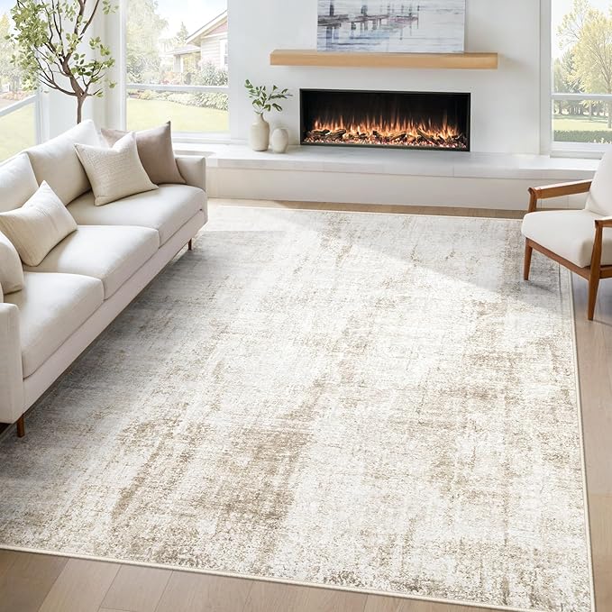 5x7 Area Rug for Living Room: Washable Abstract Soft Rugs Non Slip Modern Stain Resistant Low Pile Carpet for Dining Room Bedroom Nursery Office (Beige, 5'x7')
