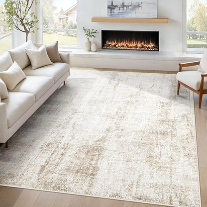 5x7 Area Rug for Living Room: Washable Abstract Soft Rugs Non Slip Modern Stain Resistant Low Pile Carpet for Dining Room Bedroom Nursery Office (Beige, 5'x7')