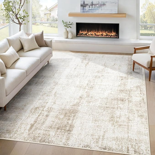 5x7 Area Rug for Living Room: Washable Abstract Soft Rugs Non Slip Modern Stain Resistant Low Pile Carpet for Dining Room Bedroom Nursery Office (Beige, 5'x7')