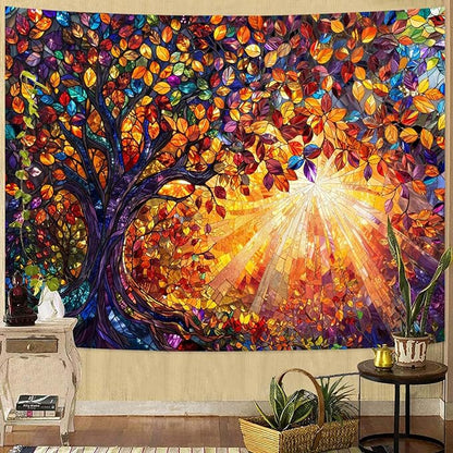 Lunerfex Tree of Life Tapestry Stained Glass Tapestry Wall Decor Tapestries for Bedroom Art Tapestries Wall Hanging for Bedroom Living Room Glass-Tree-03 60"x80"
