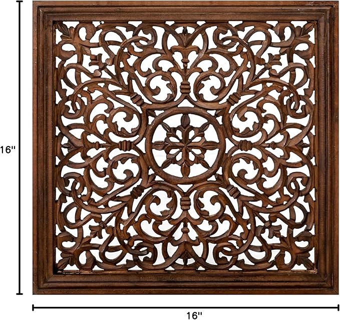 The Wooden Town Kashmiri Wall Decor – Set of 4 (16x16 Inch) | Handcrafted Wooden Wall Panels & Hanging Plaques for Living Room, Home & Office | Burnt Finish Decorative Art for Walls