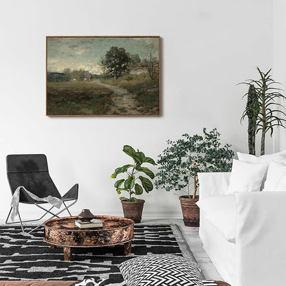 OIQArtOIQ Framed Vintage Landscape Wall Art French Country Cottage Natural Scenery Oil Painting Canvas Prints Farmhouse Fall Decor Aesthetic Pictures for Kitchen Bedroom Living Room Bathroom