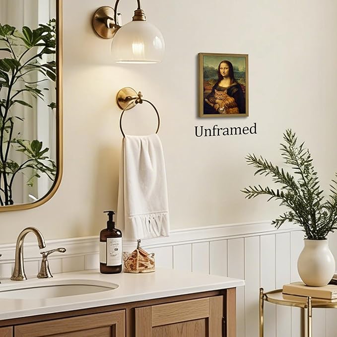 Funny Mona Lisa Cat Wall Art, Vintage Renaissance Mona Lisa Holding Orange Tabby Cat Canvas Print, Classic Abstract Art Painting Poster for Bathroom Living Room Bedroom Home Decor 8x10 Inch Unframed