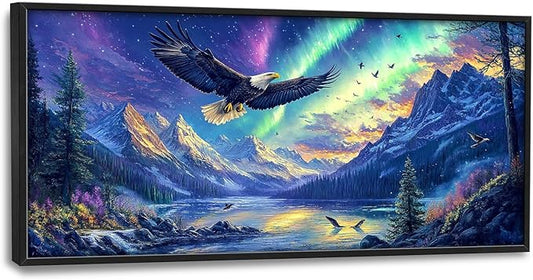 Nature Aurora Borealis Scenery Large Wall Art for Living Room Abstract Eagle Framed Canvas Decor Mountain Landscape Prints Painting Pictures Extra Large Lake Artwork for Bedroom Kitchen Home 30"x60"