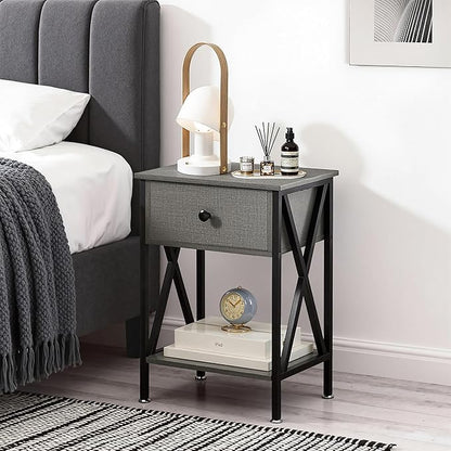 VECELO Nightstand,Modern Bedside End Tables, Night Stand with Drawer and Storage Shelf for Living Room Bedroom, Industrial Metal Frame