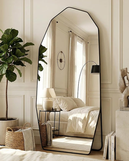 Antok Full Length Mirror, 71"x32" Floor Mirror, Free Standing Wall Mounted or Leaning Full Body Mirror with Aluminum Alloy Frame, Diamond Irregular for Bedroom Entryway Cloakroom, Black