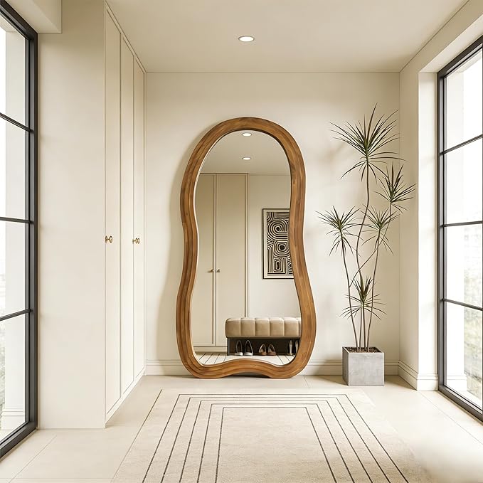 Irregular Full Length Mirror, 71"x33.5" Premium Oversized Organic Floor Mirrors with Triple Layer Solid Wood Frame, Asymmetrical Full Body Mirror for Living Room Entryway, Leaning/Hanging