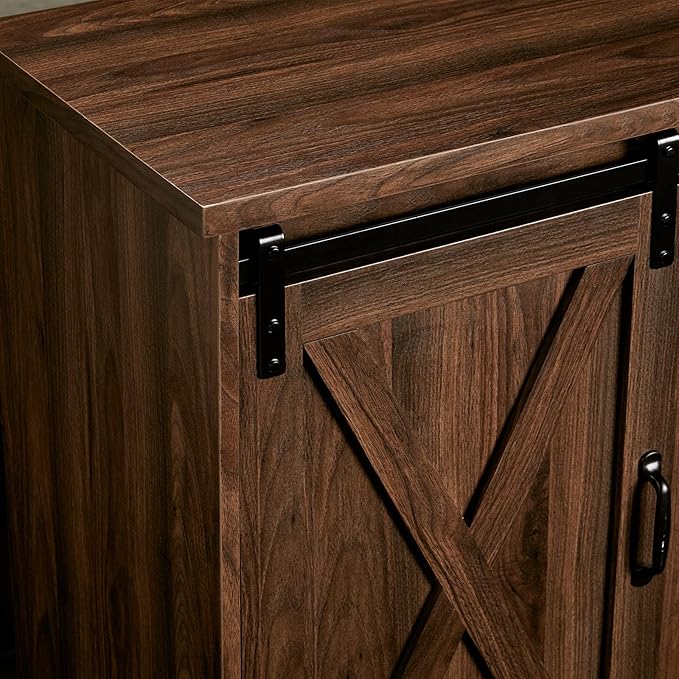 AMERLIFE 59" Fireplace TV Stand for TVs up to 65", Farmhouse Entertainment Center with Sliding Barn Doors, Storage Cabinets and Adjustable Shelves, Dark Walnut