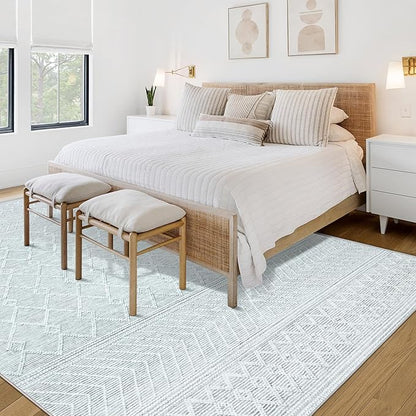 Area Rug for Living Room 9x12: Large Washable Boho Moroccan Rugs Geometric Neutral Rug, Non-Slip Foldable Morden Farmhouse Indoor Floor Carpet for Bedroom Dining Table Home(Modern Grey,9'x12')
