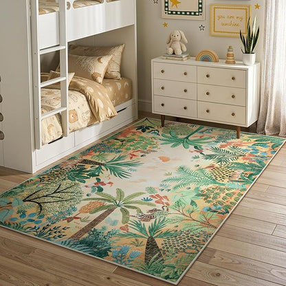 LIVEBOX Boho Jungle Animal Print 5 x 7 Area Rugs for Living Room, Soft Yellow Rug for Bedroom, Non-Slip Machine Washable Rugs for Dining Room Office, Kids Rugs for Playroom Sun Rug for Nursery Room