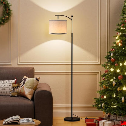 Ambimall 60" Floor Lamp for Living Room with 3 Color Temperatures, Beige Lampshade with Black Stripes, Tall Lamp for Bedroom Office, 9W Bulb Included