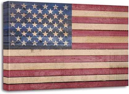 Berlun American Flag Wall Decor - Vintage Patriotic USA Flag Canvas Wall Art for Indoor Rustic Farmhouse Home Decor, 4th of July Independence Day Decoration, for Veterans Day AL-12 ﻿