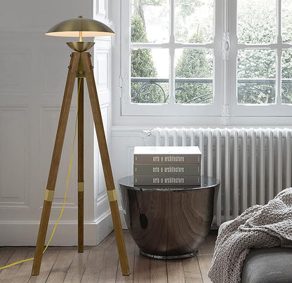 Cal Lighting BO-3801FL Lakeland 18W Intergrated LEDTripod Rubber Wood Floor Lamp with Half Domed Metal Shade