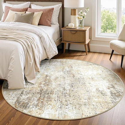 RELEANY Washable Area Rugs 4ft Non-Slip Modern Abstract Soft for Living Room Entryway Bedroom Nursery, Print Pattern, Neutral Brown Gray