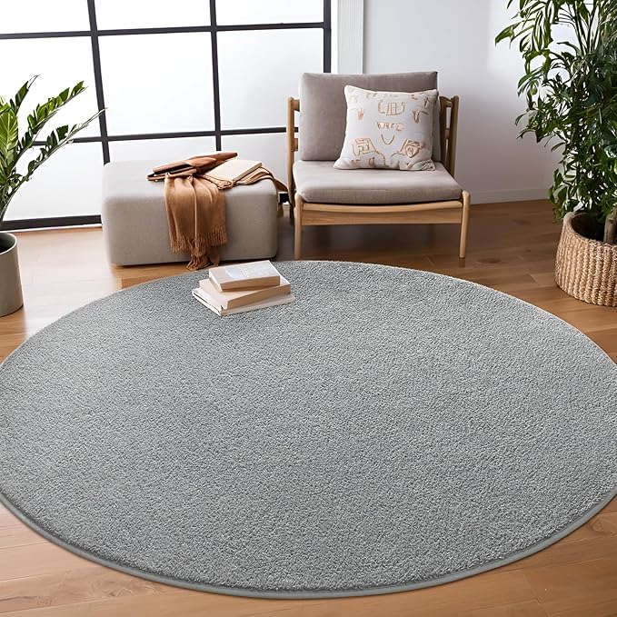 Grey Round Area Rugs for Living Room Bedroom, 4x4 Feet Ultra Soft Memory Foam Modern Indoor Circle Carpet, Non-Slip Comfy Washable Circular Rug for Boys Girls Nursery Room Home Decor