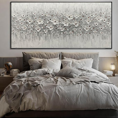SDYA Oversized White Flower Wall Art, Hand Painted Floral Canvas Paintings With Frame, Extra Large Modern Wall Decor for Living Room Bedroom Office 40"x86"
