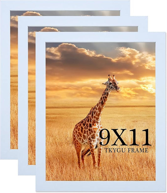 9 x 11 Picture Frame Set of 3, Poster Photo frame, Horizontal and Vertical Formats for Wall or Tabletop, 9 x 11 white Wooden Frame with Shatter Resistant Plexiglass, best gift