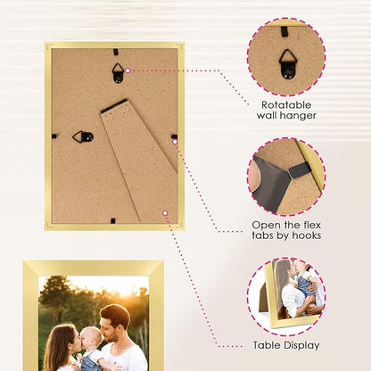 FIXSMITH 4x6 Picture Frame Set of 2, Gold Picture Frames Collage for Tabletop or Wall Display, Photo Frame 4x6 with HD Plexiglass