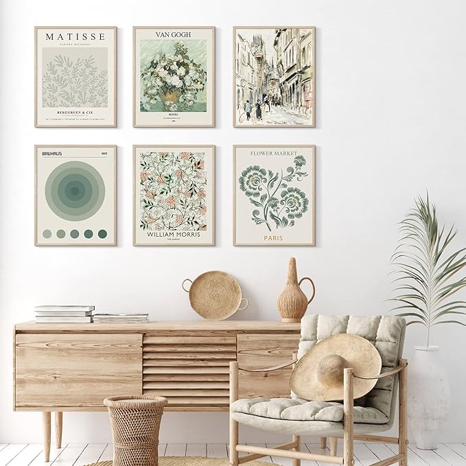 Habseligkeit Sage Green Master Wall Art Prints, Abstract Matisse Wall Art Exhibition Posters, Vintage Art Boho Art Prints, Retro Room Decor for Aesthetic Bedroom（8x10inch, Unframed
