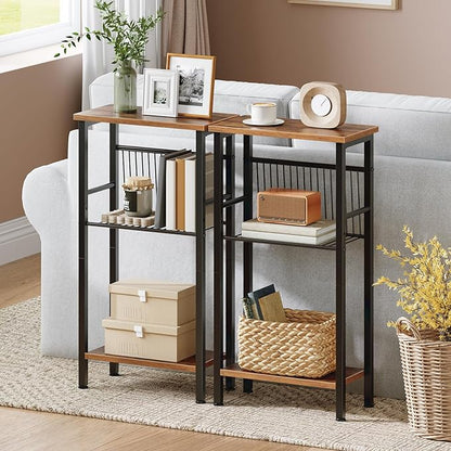 HOOBRO 15.7" Narrow Console Table for Small Space, Set of 2 Entryway Table with Adjustable Shelf, Behind Couch Table, Sofa Table, for Entryway, Hallway, Livingroom, Rustic Brown and Black BF41XGP201