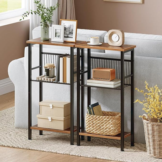 HOOBRO 15.7" Narrow Console Table for Small Space, Set of 2 Entryway Table with Adjustable Shelf, Behind Couch Table, Sofa Table, for Entryway, Hallway, Livingroom, Rustic Brown and Black BF41XGP201