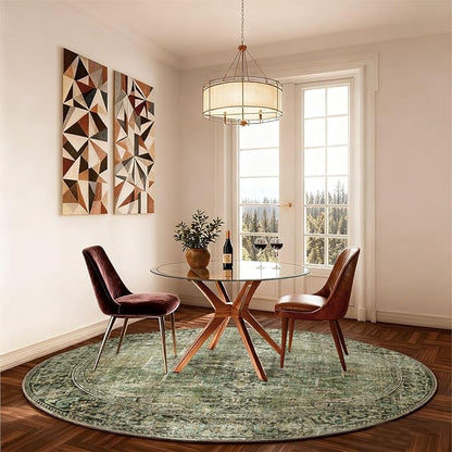 4x4 Round Bedroom Rug Washable: Living Room Rugs Stain Resistant Non Slip Low Pile Soft Small Area Rugs for Bedroom Kitchen Entryway Living Room Bedside Office Dorm Kids Room Entrance
