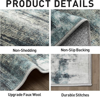 8x10 Area Rugs Washable Rug: Large Modern Abstract Living Room Rug Soft Anti-Skid Thin Carpet Indoor Floor Non-Shedding Carpets for Bedroom Dining Room Farmhouse Nursery Home Office Green Multi