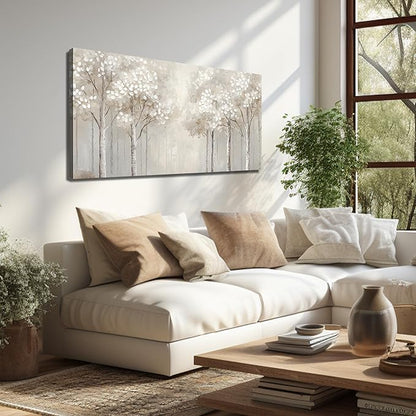 ANCXWOTER Large Forest Wall Art for Living Room White Misty Birch Tree Picture for Bedroom Office Modern Landscapes Canvas Prints Ready to Hang 24x48 Inch